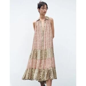 Zara The Serena Dress Maxi Boho Fairy Shirtdress Metallic Shimmer Women's XL